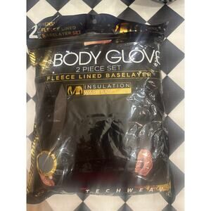 MEN'S BODY GLOVE FLEECE LINED 2 PC BASE LAYER TECHWEAVE BLACK SIZE 2XL